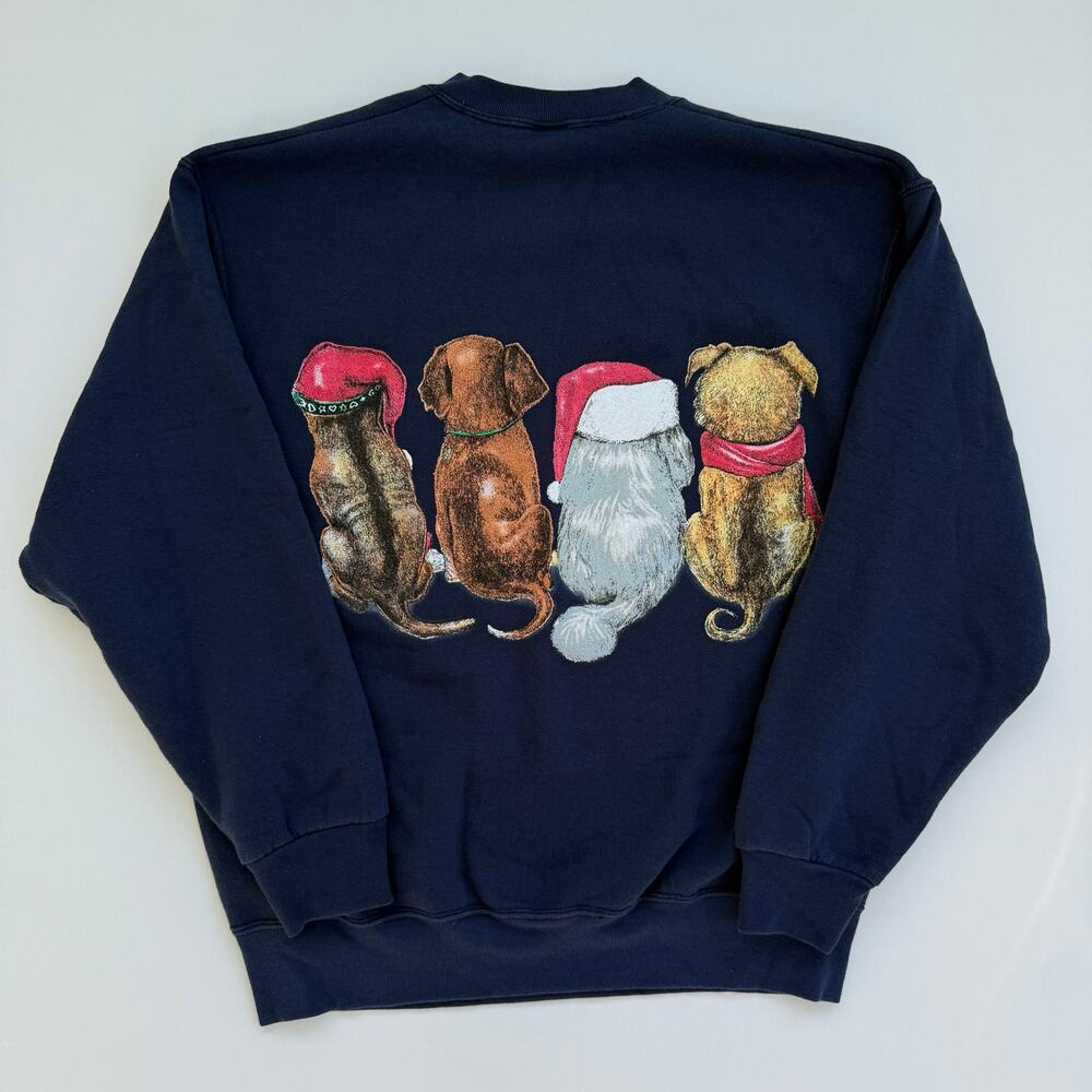 Vintage 90s Fruit of the Loom Christmas Puppies Graphic Sweatshirt - Picture 2 of 5